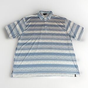 Rafter C Polo Shirt Mens 2XL Blue Southwestern Aztec Stretch Pearl Snap Western